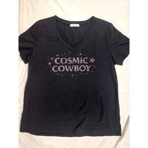 New Women's Cosmic Cowboy v-neck tee t shirt size large